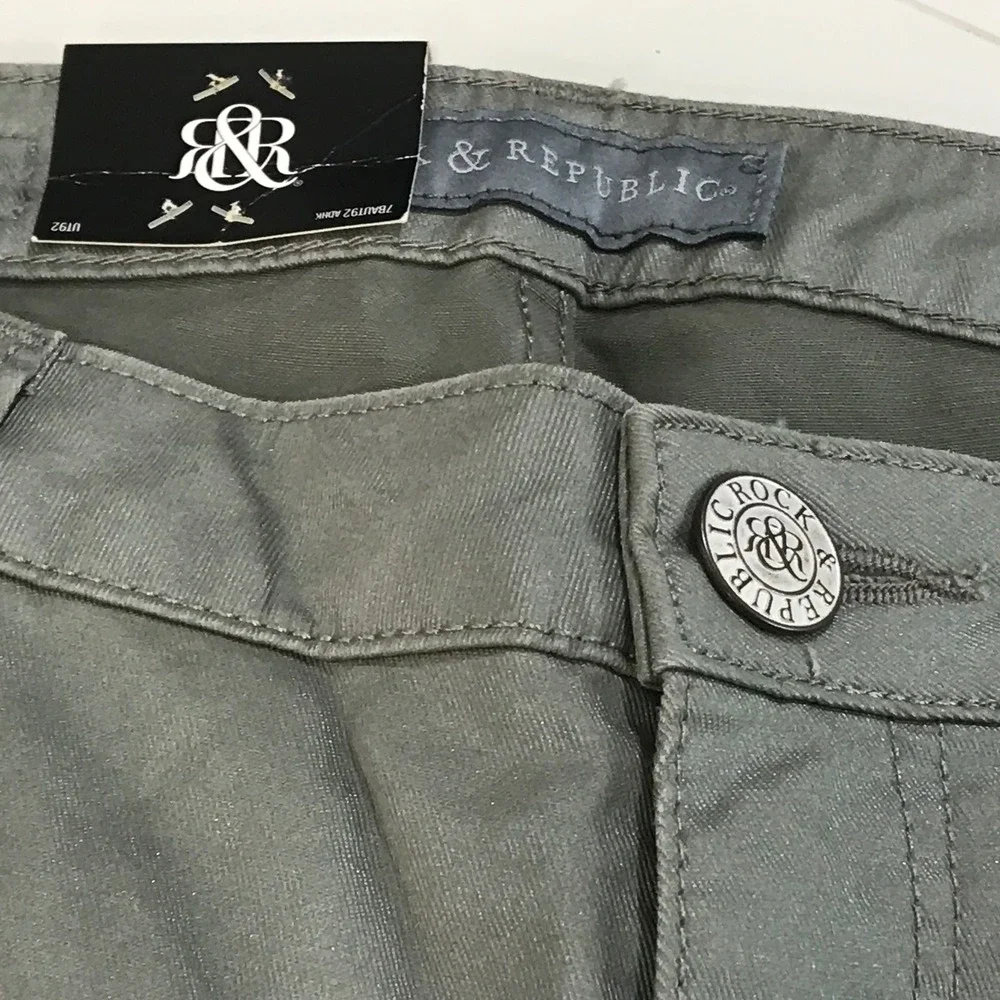 Rock & Republic Harlett Trouser Pants Olive Green Studded Slim Straight 6M NEW - Picture 7 of 9